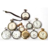 Three pocket watches stamped 0.935 and 0.800; a plated Elgin pocket watch; a lady's fob watch; a