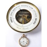 A Waltham gold plated pocket watch; and an aneroid barometer (2)