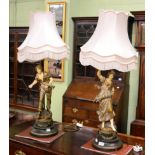 A pair of Continental ceramic figural table lamps signed Auguste Moreau (2)