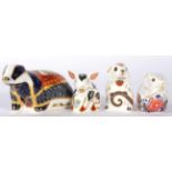 Royal Crown Derby Imari paperweights , Moonlit Badger, Mouse, Snuffle and Poppy Mouse (4)