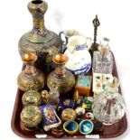 Various 20th century Chinese cloisonne items; a silver mounted glass perfume bottle etc