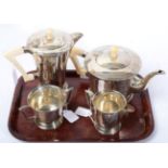 A silver and ivory handled four piece teaset, by Viners of Sheffield, 1939 (4)