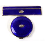 A silver and blue guilloche enamel compact and comb set (some a.f.)