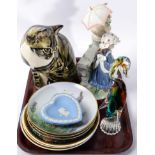 A Lladro figure; a Murano bird; Villeroy & Boch collectors plates; Wedgwood Jasperware; and a Studio
