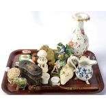 A tray of assorted collectables including ceramics; pre-1947 ivory items; various small boxes; cased