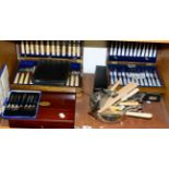 Cased sets of silver plated flatware etc