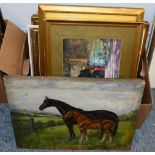 English School 20th Century, a mare and foal, indistinctly signed oil on canvas; together with a