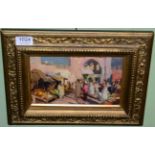 Orientalist School (early 20th century) Moorish market place, oil on board, with sketch of a camel