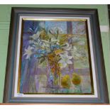 Martin Dutton (Contemporary) ''Still Life: Flowers and Fruit'', signed, inscribed verso, oil on