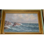 Attributed to Carl Oscar Borg, seascape, oil on canvas, 41cm by 66cm