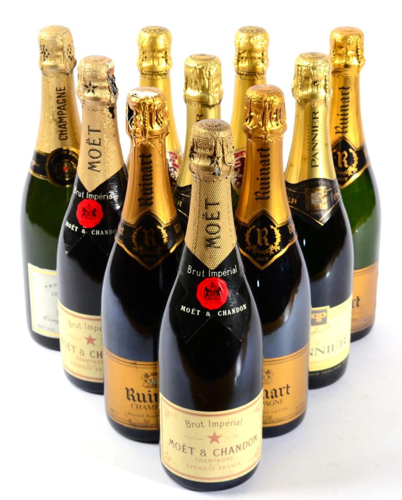 Champagne Ruinart 3 bottles, Moet & Chandon 2 bottles, Champagne Pannier 2 bottles, Champagne