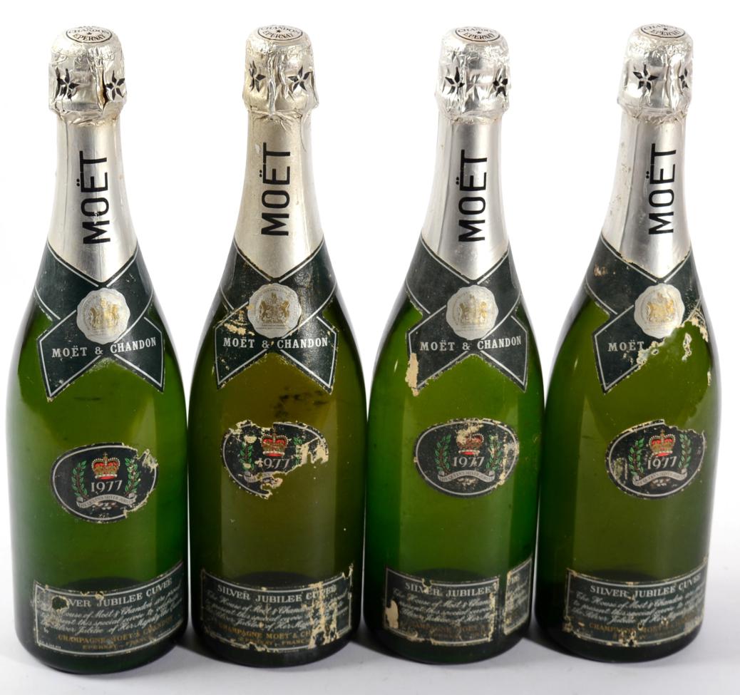 Moet & Chandon 1977 Silver Jubilee 4 bottles, all good levels into the bubble