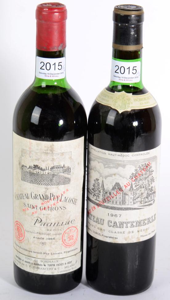Chateau Grand Puy Lacoste 1966 Pauillac 1 bottle vts **** Michael Broadbent, Chateau Cantemerle 1967