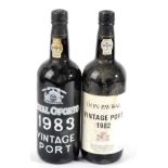 Royal Oporto Vintage Port 1983 1 bottle, Don Pavral 1982 Vintage Port 1 bottle and La Diva Merlot