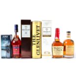 Macallan 12 yo, Macallan Gold, Jura 35cl, Glenlivet 12yo, Martel VSOP Medallion, Makers Mark,