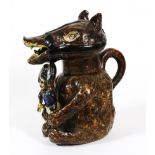 A Staffordshire Pearlware Bear Jug and Cover, early 19th century, the seated animal with brown