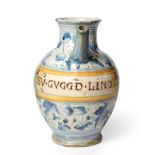 A Monteloupo Maiolica Wet Drug Jar, late 16th/early 17th century, of ovoid form with straight