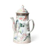 A White Metal Mounted Chinese Porcelain Coffee Pot and Cover, Yongzheng/early Qianlong, of conical