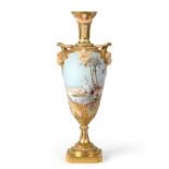 A Royal Worcester Porcelain Urn Shaped Vase, by Walter Powell, 1910, with mask handles, painted with