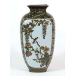 A Japanese Cloisonné Enamel Vase, Meiji period, decorated with birds perched on flowering branches