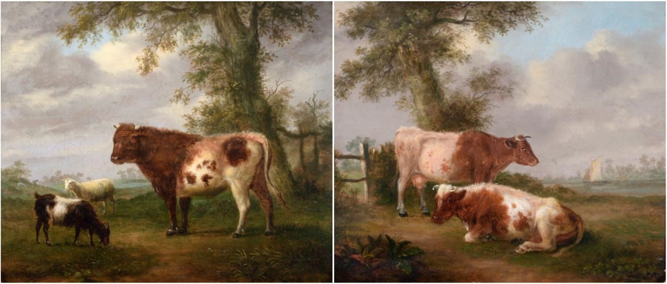 George Vincent (1796-1831) Cattle at rest in a river landscape Oil on panel, together with a