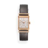 A 14ct Gold Rectangular Wristwatch with Unusual Shaped Lugs, signed Longines, circa 1950, (calibre
