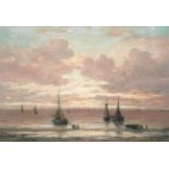 Hendrik Willem Mesdag (1831-1915) Dutch Beached fishing boats at sunset Signed and dated 1896, oil