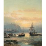 William Thornley (c.1830-1898) Leaving the harbour, Scarborough Signed, oil on canvas, 34cm by