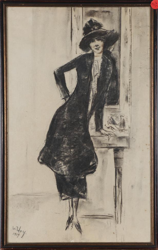 Attributed to Leo Lesser Ury (1861-1931) German An elegant lady leaning on a ledge before a mirror - Image 3 of 3