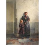 Pieter Haaxman (1854-1937) Dutch Mother and Daughter with kitten Signed, oil on board, 26.5cm by