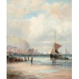 William Thornley (c.1830-1898) Unloading the boats, Scarborough Signed, oil on canvas, 34cm by