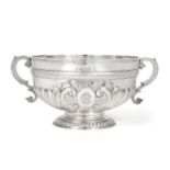 A George V Silver Twin Handled Punch Bowl, Goldsmiths & Silversmiths, London 1911, part spirally