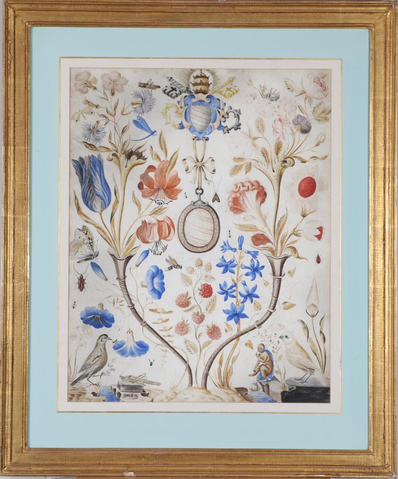 Italian School (circa 1700) A pair of framed Papal armorial watercolours; the first bearing the arms - Image 4 of 7