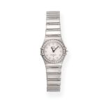 A Lady's Stainless Steel Diamond Set Wristwatch, signed Omega, model: Constellation My Choice,