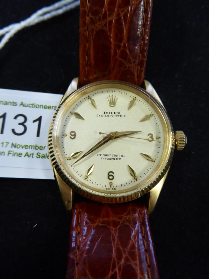 An 18ct Gold Automatic Centre Seconds Wristwatch, signed Rolex, Oyster Perpetual, Officially - Image 2 of 8