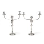 A Pair of George III Silver Candlesticks, Nathaniel Smith & Co, Sheffield 1800, with urn shaped