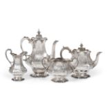 A Victorian Silver Four Piece Tea and Coffee Service, Messrs Barnard, London 1847, of hexagonal