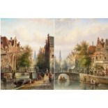 Johannes Franciscus Spohler (1853-1923) Dutch Busy Dutch canal scene, probably Amsterdam Signed,