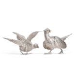 A Pair of Large Silver Table Models of Pheasants, Edward Barnard & Sons, London 1963, modelled as