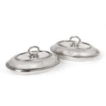 A Pair of George III Silver Entree Dishes and Covers, John Emes, London 1801, oval with reeded