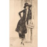 Attributed to Leo Lesser Ury (1861-1931) German An elegant lady leaning on a ledge before a mirror