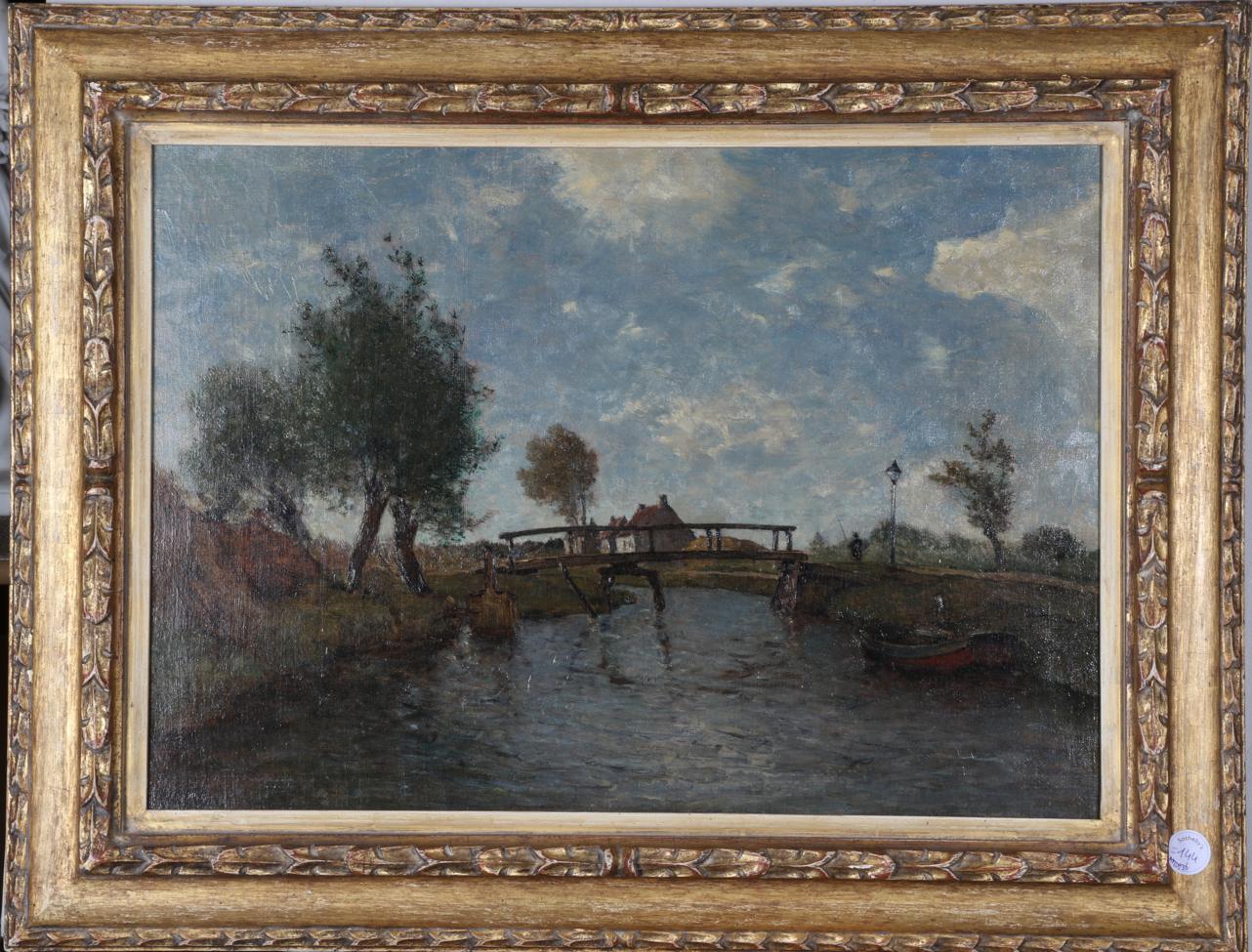 Paul Joseph Constantin Gabriël (1828-1903) Dutch A bridge near Kortenhoef Signed, oil on canvas, - Image 3 of 3