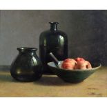 Henk Helmantel (b.1945) Dutch Glass vessels and a bowl of pomegranates Signed and dated 2006,