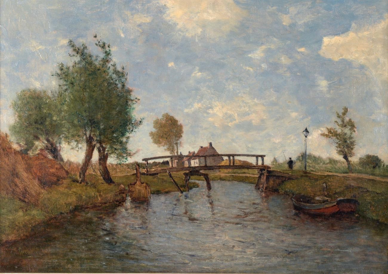 Paul Joseph Constantin Gabriël (1828-1903) Dutch A bridge near Kortenhoef Signed, oil on canvas,