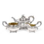 A Matched William IV/Victorian Provincial Silver Three Piece Tea Service, James Barber & William