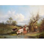 Henry Shayer (1825-1894) and Charles Shayer (1826-1914) Leading the cows to water Signed, oil on