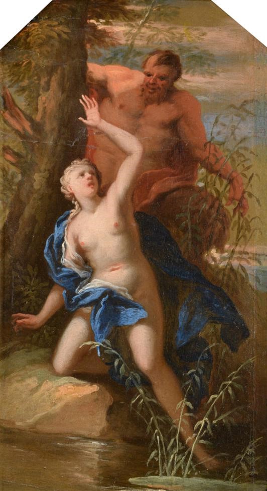 Attributed to Giuseppe Bartolomeo Chiari (1654-1727) Italian Study of a Nymph surprised by a Satyr