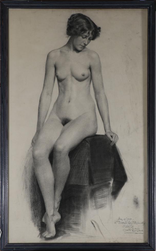 Henry James Haley (1874-1934) Standing Nude Inscribed and dated May 1900, signed and dated verso, - Image 2 of 4