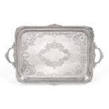 A Large Edwardian Silver Twin Handled Tray, Atkin Brothers, Sheffield 1905, rectangular with with