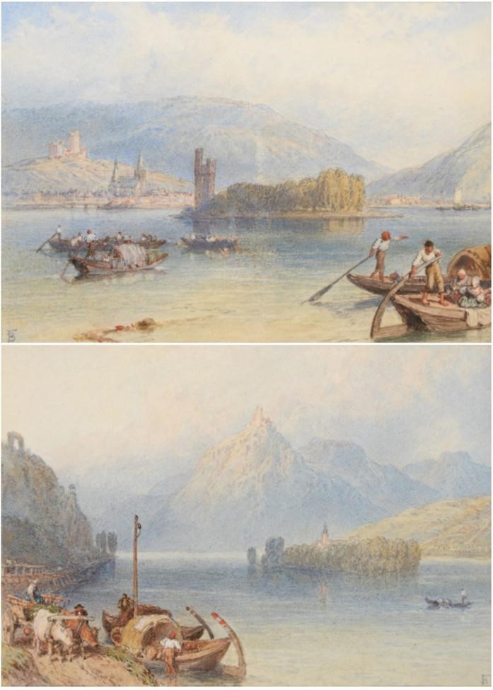 Myles Birket Foster (1825-1899) ''Drachenfels'' ''Bishop Hattos Tower and Bingen'' Signed,